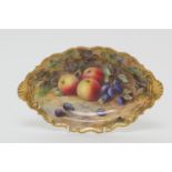 Royal Worcester fruit dish, by T Lockyer, date code for 1924, decorated with apples and damsons, the