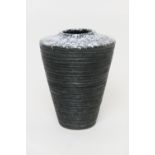 Poole studio pottery vase, probably Alan White, shouldered tapered form with textured black ground