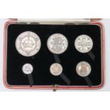 George V silver coin set, 1927, including Wreath Crown (UNC), in original presentation Morocco case