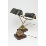 Pair of vintage brass and mahogany based desk lamps, 38cm
