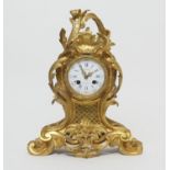 French gilt ormolu mantel clock, by Japy Fils, in Rococo Revival style, with scrolling acanthus