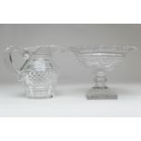 Quality cut glass jug, slice and strawberry cut throughout, 15.5cm; also a quality cut glass