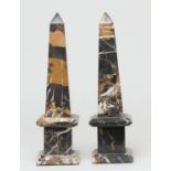 Pair of coloured marble obelisks, height 37cm, 10.5cm at the base
