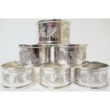 Set of six modern silver napkin rings, Sheffield 1976/77, engraved with trailing vine leaves,