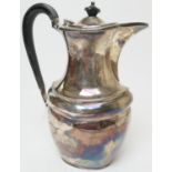George V silver hot water jug, maker H A, Sheffield 1920, plain baluster form with ebony finial
