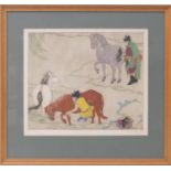 Elyse Ashe Lord (1900-71), Chinese, three steeds, etching in colours, limited edition, numbered 64/