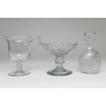 George III cut glass sweetmeat dish, 15cm diameter; also a Victorian glass pedestal mug, 16cm; and a