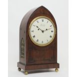 Late Regency mahogany bracket clock by Barraud, Cornhill, London, lancet shaped case with white