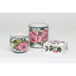 Wemyss fern pot, decorated with bold pink roses with green foliage, painted and impressed mark,