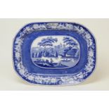 Staffordshire named Wild Rose pattern blue and white printware meat plate, circa 1820-40, the border