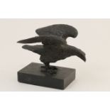 Continental bronze eagle desk weight, circa 1900, cast with wings outspread, mounted on a