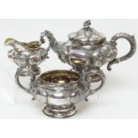 Early Victorian three piece silver tea service, by John Tapley, London 1841, comprising melon form