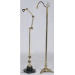 Victorian brass multi adjusting anglepoise reading lamp, supported on a weighted ebonised base,