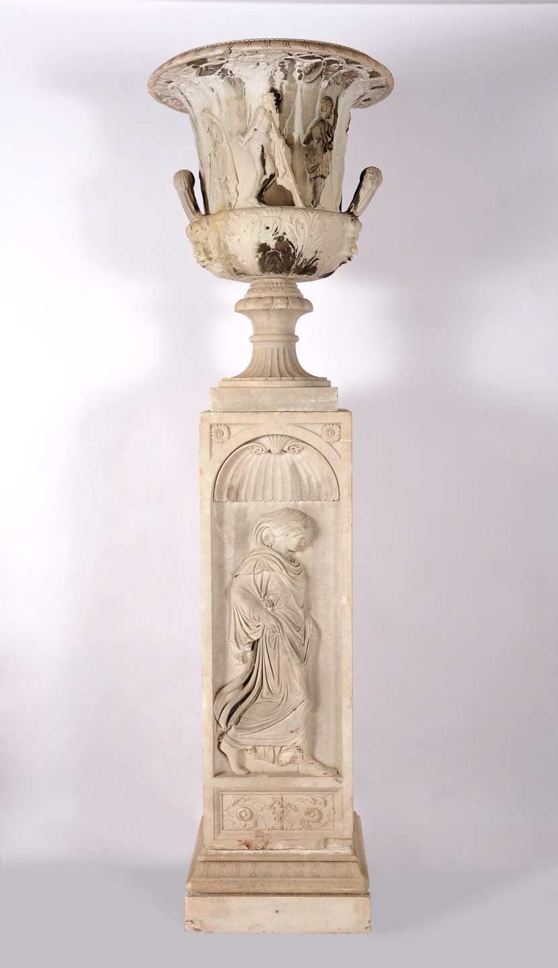 A pair of "Grand Tour" vases, Medici model, on columns