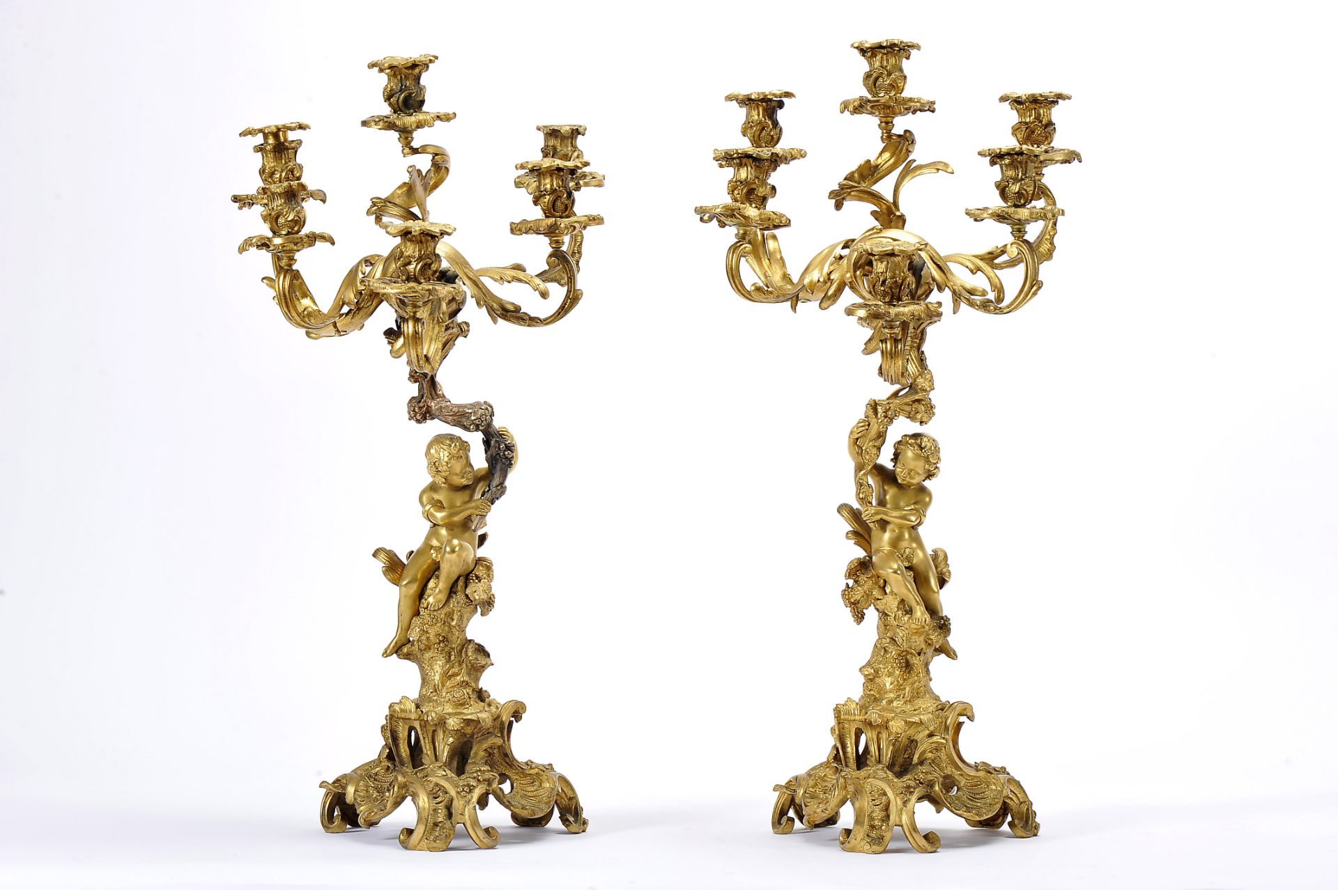 A pair of six-light candelabra