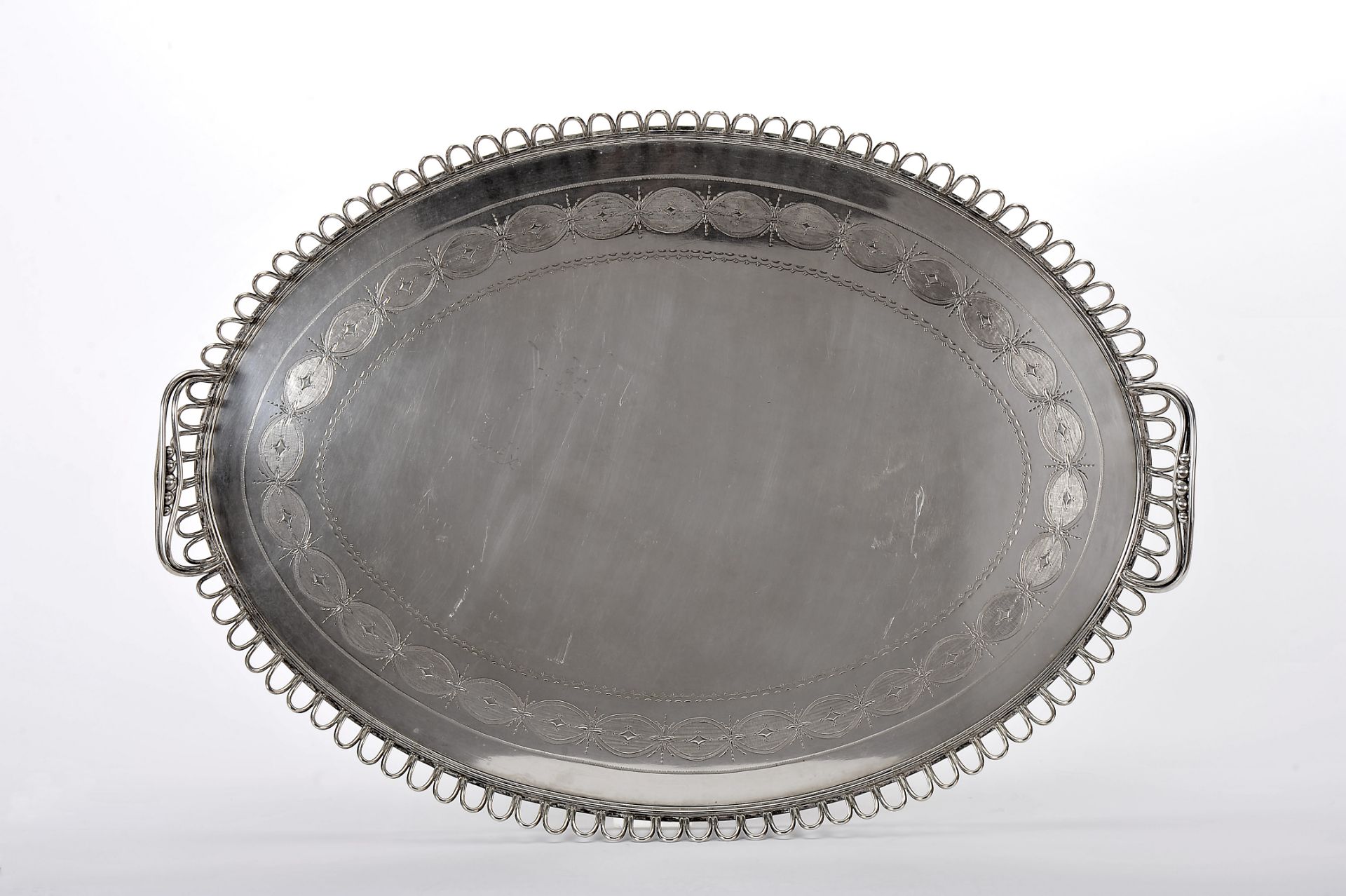 A two-handle oval tray with gallery - Image 2 of 3