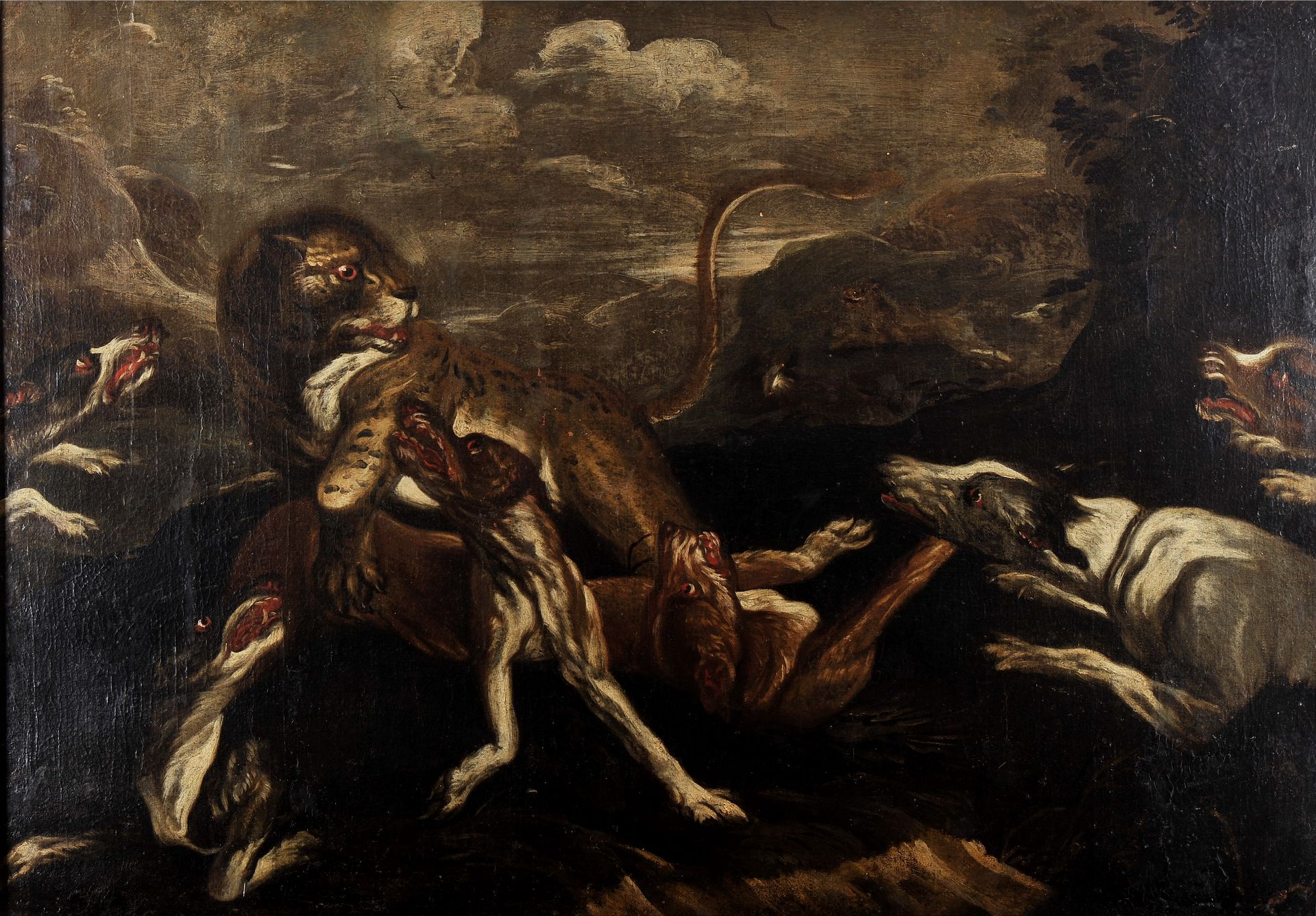 Hunting scene with hounds and feline - Image 2 of 2