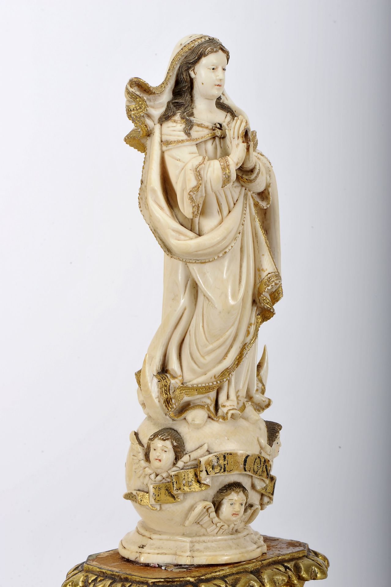 Our Lady of The Immaculate Conception on an Orb with cherubs and listel with inscription - Image 2 of 3