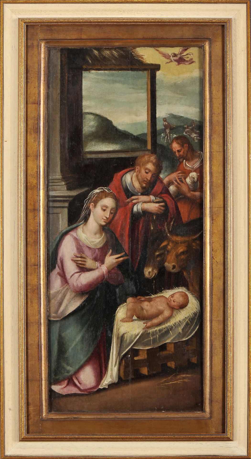 Adoration of the Child Jesus with Annunciation to the Shepherds on the back