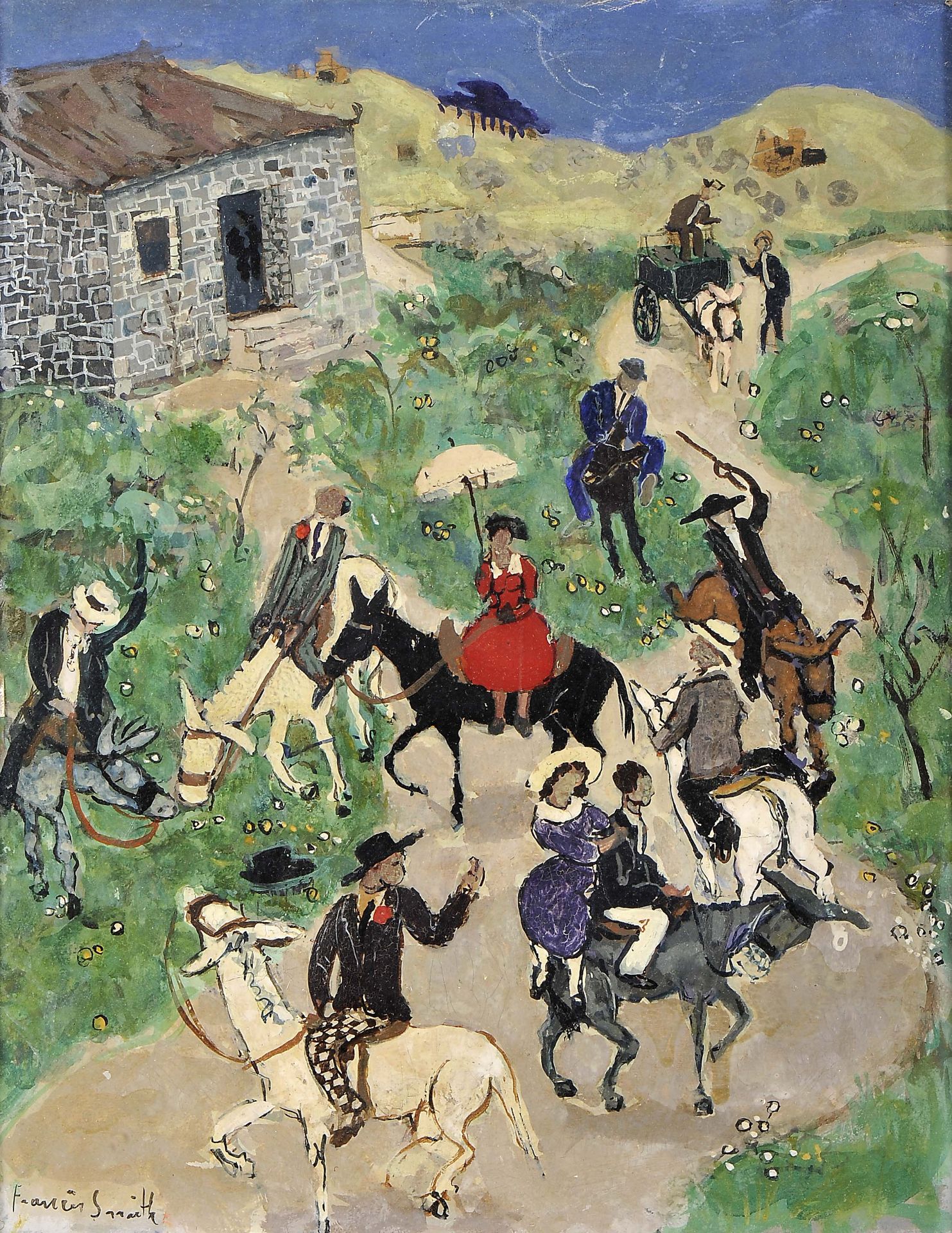 Village stretch with figures on horses - Image 2 of 3
