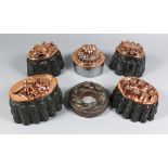 A Copper Mould, Victorian, Five Copper and Tinned Metal Jelly Moulds, and Two Other Moulds, the
