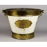 A Brass Bound and Cream Painted Metal "Pure Milk" Two-Handled Pail, by Diary Outfit Co., Kings