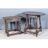 An 18th Century Oak Oval Occasional Table with plain top on slender baluster turned supports with