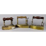 Three Brass Box Irons with Turned Wood Handles, 18th/19th Century, one with turned baluster