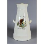 A White Glazed Pottery "Pure New Milk" Two-Handled Churn and Cover, Early 20th Century, produced for