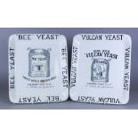 Two White Glazed Pottery "Yeast" Rectangular Slabs, both printed in black and advertising "Bee"