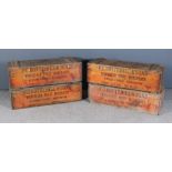 Four Pine Banana Storage Boxes, Early 20th Century, the tops and fronts stamped "F.C. Botterill &
