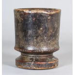 An English Lignum Vitae Mortar of Cylindrical Form, Late 17th/Early 18th Century, with traces of
