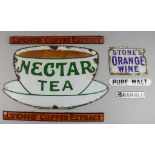 A "Nectar Tea" Enamel Advertising Sign, Early 20th Century, 12.75ins x 21ins, two printed tin shop