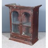A Victorian Grained Wood Small Hanging Wall Cabinet, with deep moulded cornice, the blue painted
