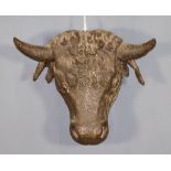 A Butcher's Cast Iron Life Sized Bulls Head Sign, Late 19th Century, with traces of original