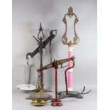 A Set of Red Painted Cast Iron W&T Avery Balance Scales, 16.75ins high, a set of cast iron balance