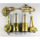 A Salters "Economical" Brass Spit Jack, 19th Century, 15ins overall, three other brass spit jacks,