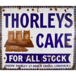 An Early 20th Century Enamel Advertising Sign, worded "Thorley's Cake For All Stock", depicting