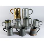 A Small Collection of Pewter, Copper and Tinned Tankards and Measures, Primarily 19th Century,
