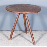 A Late 18th/Early 19th Century Dark Red Painted Elm Circular Cricket Table with three plank top,