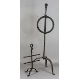 An English Wrought Iron Lark-Spit, Circa 1780, 28.5ins high, and a smaller lark-spit, early 19th