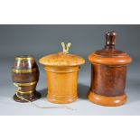 A Maple Cylindrical String Box, and Two Other String Boxes, 19th Century, the maple string box