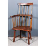 An Unusual 19th Century White Wood and Elm Seated High Stick Back Armchair of primitive form, with