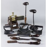 A Cast Iron and Brass Mounted Crimping Iron, Late 19th Century, and a Small Selection of