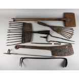 A Wrought Iron Butcher's Cleaver, 19th Century, 24.75ins, and a collection of domestic and other