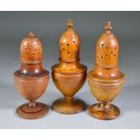 Three Turned Wood Shakers, Late 18th/Early 19th Century, of similar form on circular foot rims,