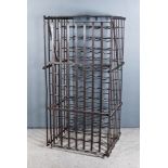 An Old Steel Wine Cage (to hold 120 bottles double-banked), 24ins wide x 21ins deep x 49ins high