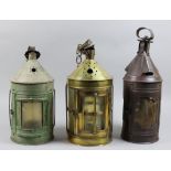 A Sheet Brass and Horn Pendant Lantern, circa 1830, with single candle holder, 15ins high overall, a