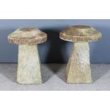 Two Limestone Staddle Stones, 19th Century, with worked circular bevelled tops and tapered square