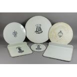 Six Pottery Scale Plates, one advertising "John White & Son", 10.25ins diameter, one advertising "